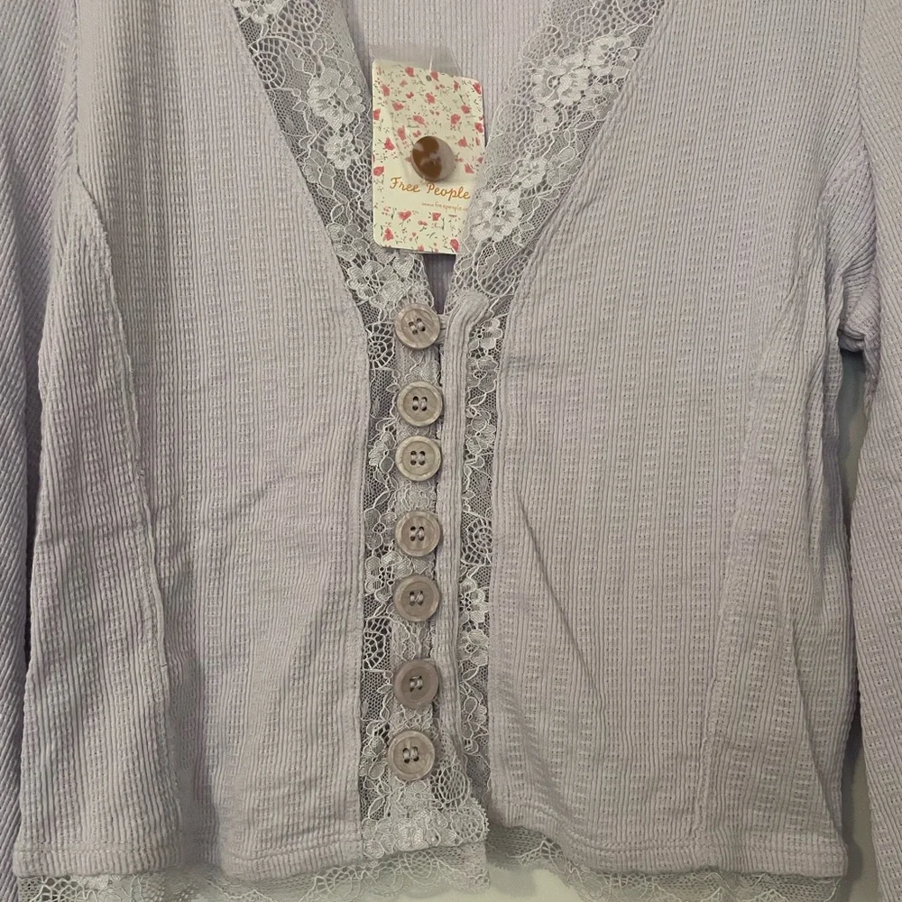 NWT Free People Run With Me Lavender Purple Lace Trim Long Sleeve Blouse